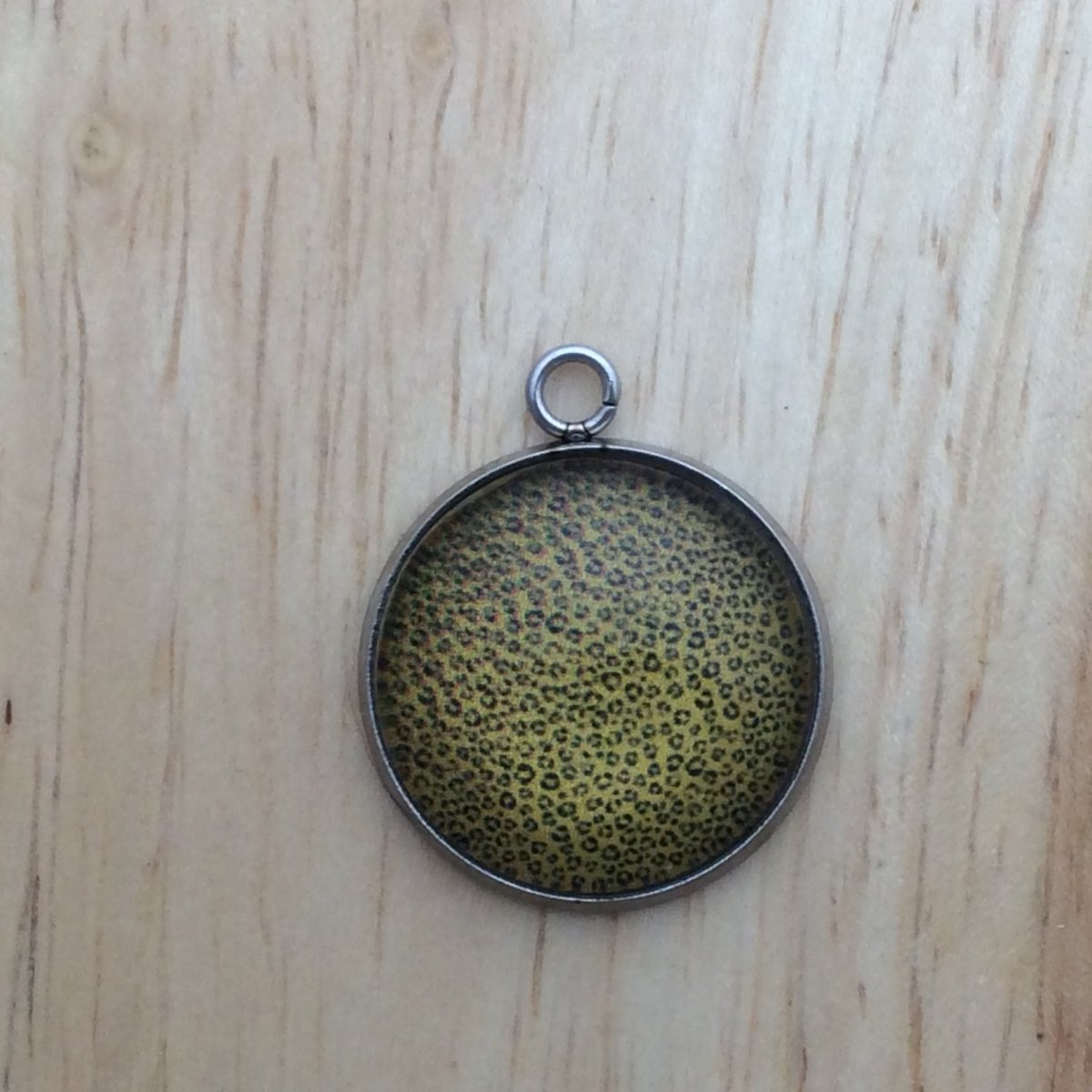 glass cabochon charm with yellow leopard print