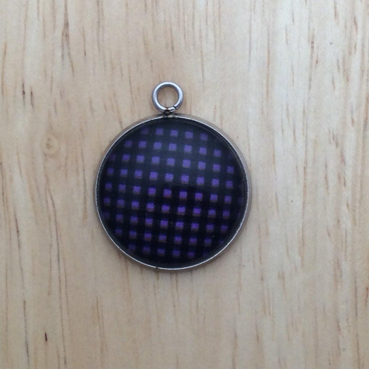 glass cabochon charm with Purple and black plaid print