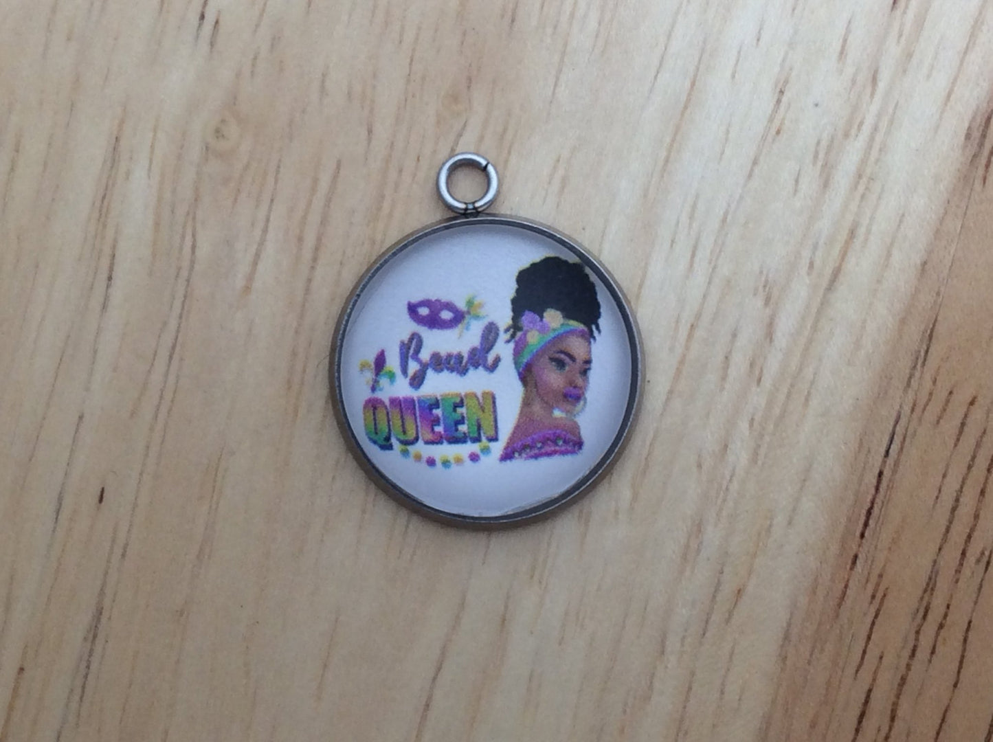 Mardi Gras Queen Glass Cabochon Charm - ILikeWorms