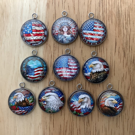 Patriotic Eagles & Flags Stained Glass Style Charms - ILikeWorms