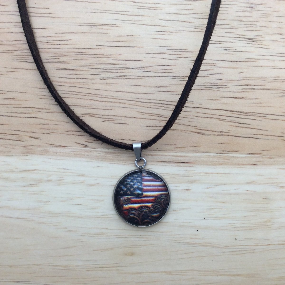 leather cord patriotic flag themed necklace