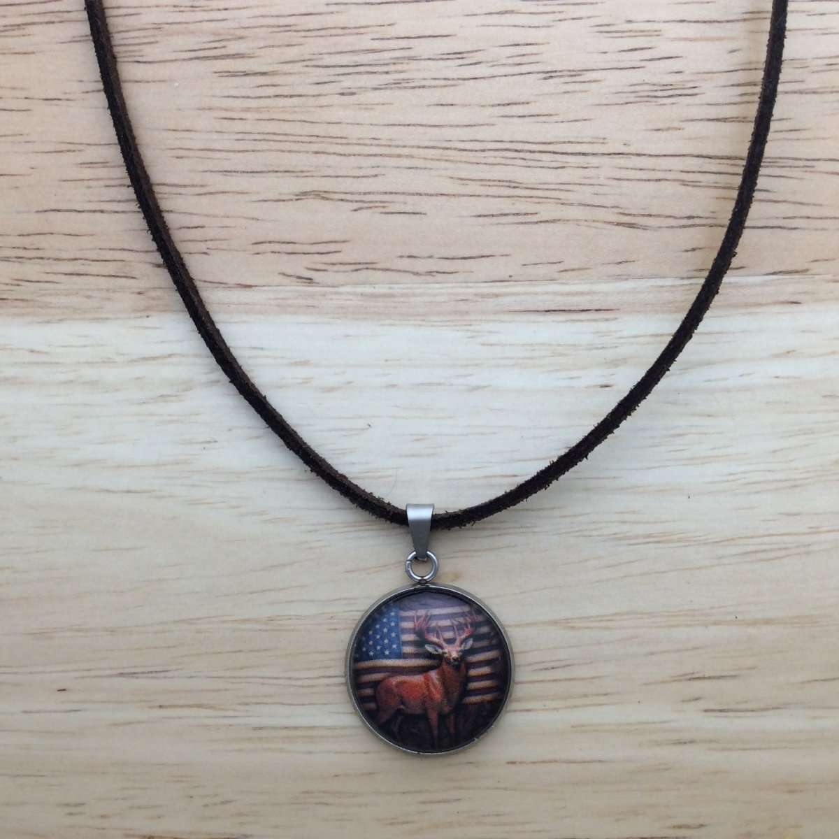 leather cord patriotic flag themed necklace