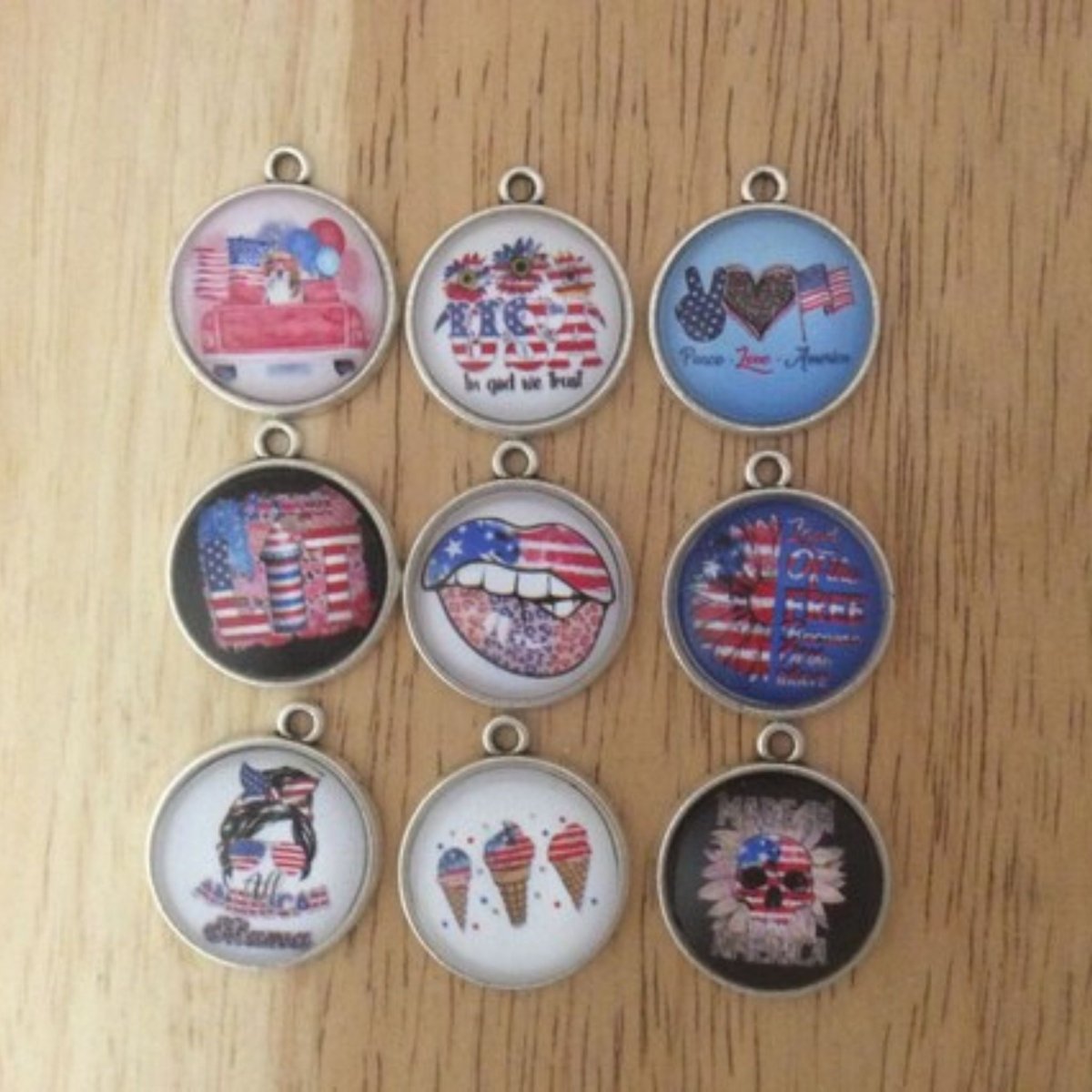 Set of 9 patriotic themed glass cabochon charms