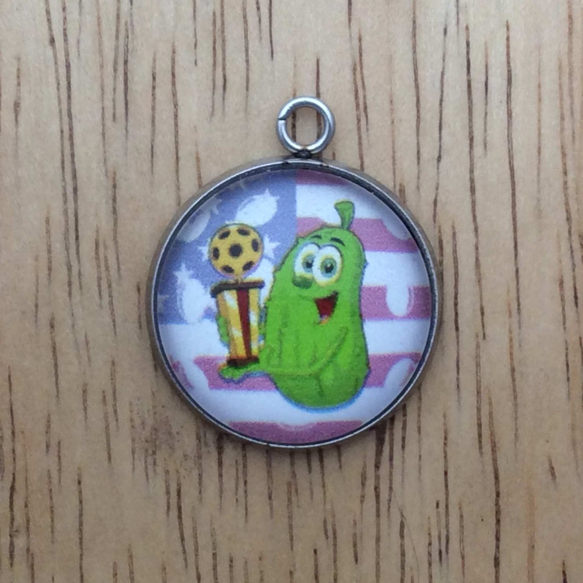 patriotic pickleball glass cabochon charm