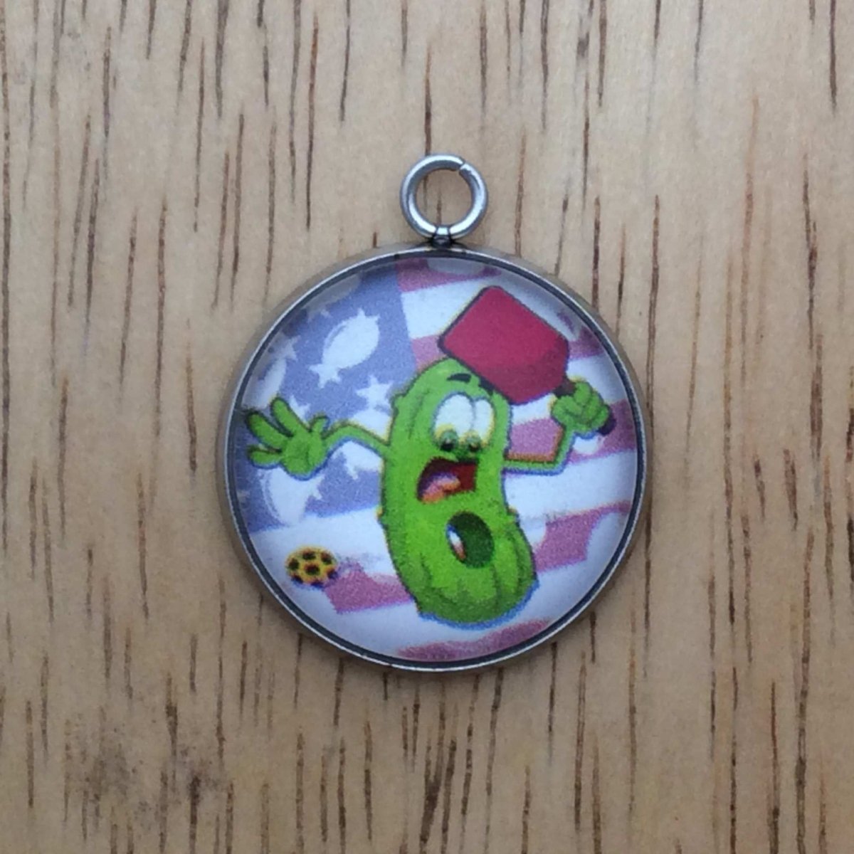 patriotic pickleball glass cabochon charm