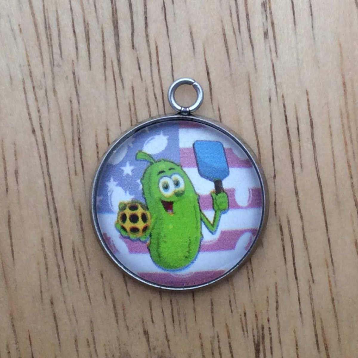 patriotic pickleball glass cabochon charm