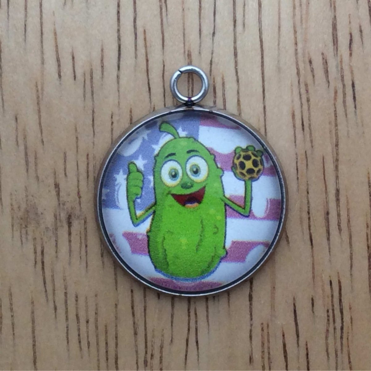 patriotic pickleball glass cabochon charm