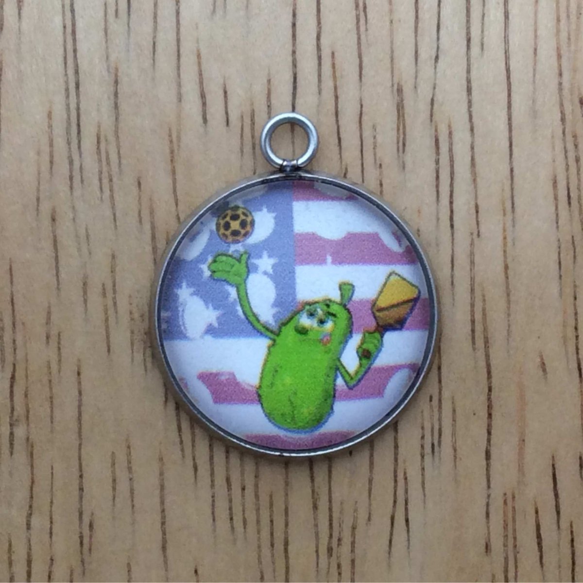 patriotic pickleball glass cabochon charm