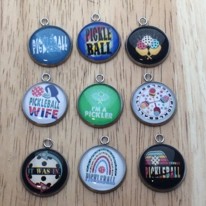 9 pickleball glass cabochon charms