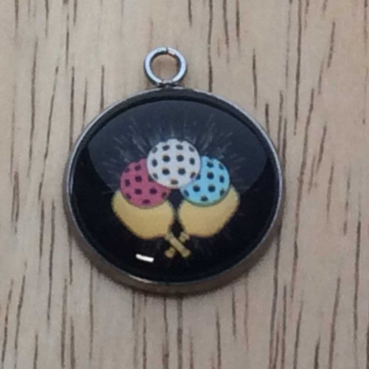 pickleball glass cabochon charm