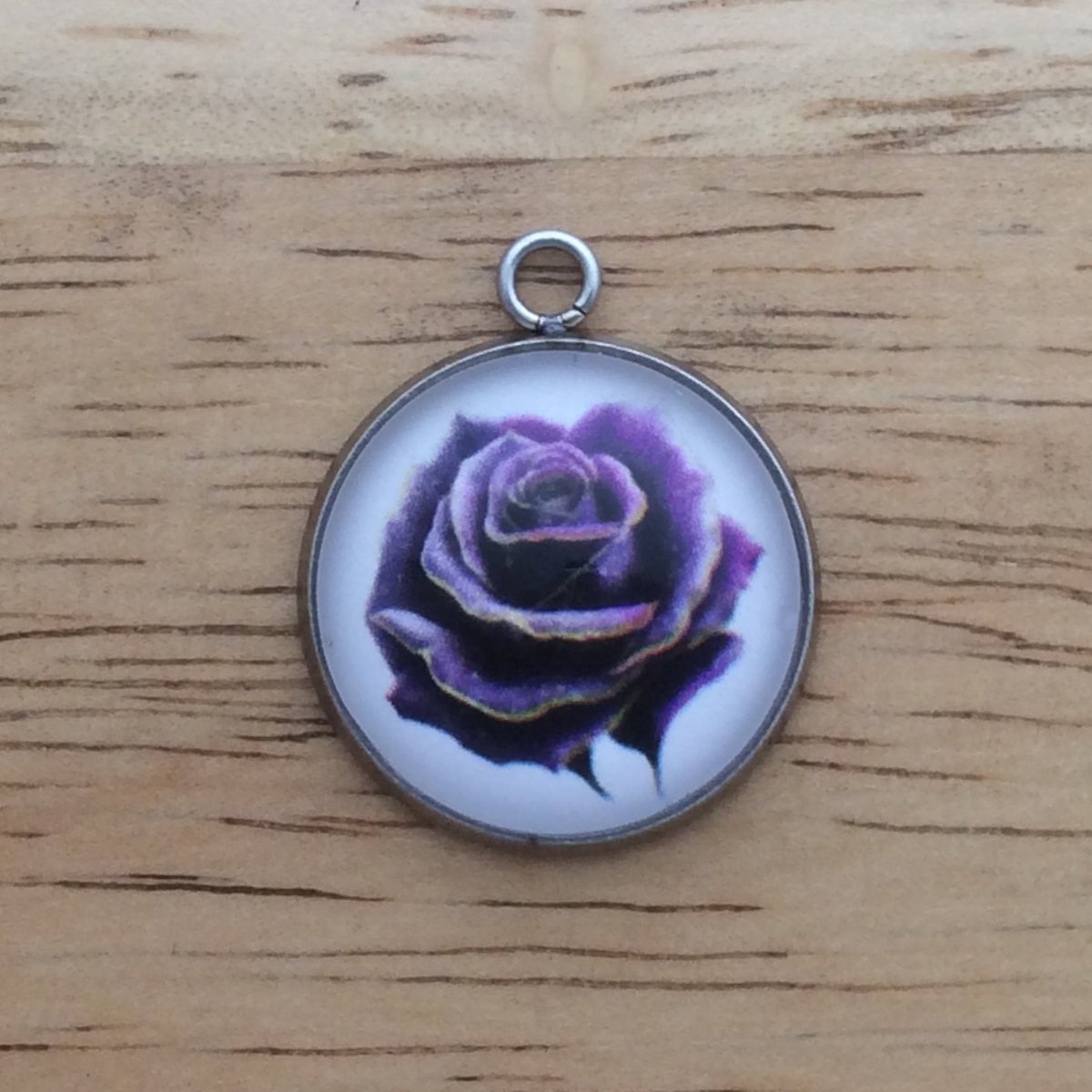 Purple rose glass cabochon charm