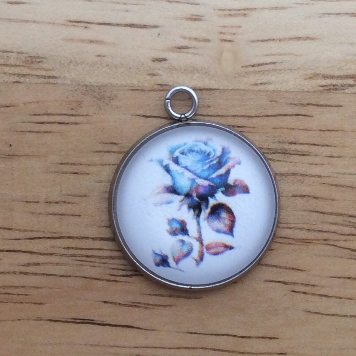 blue rose glass cabochon charm