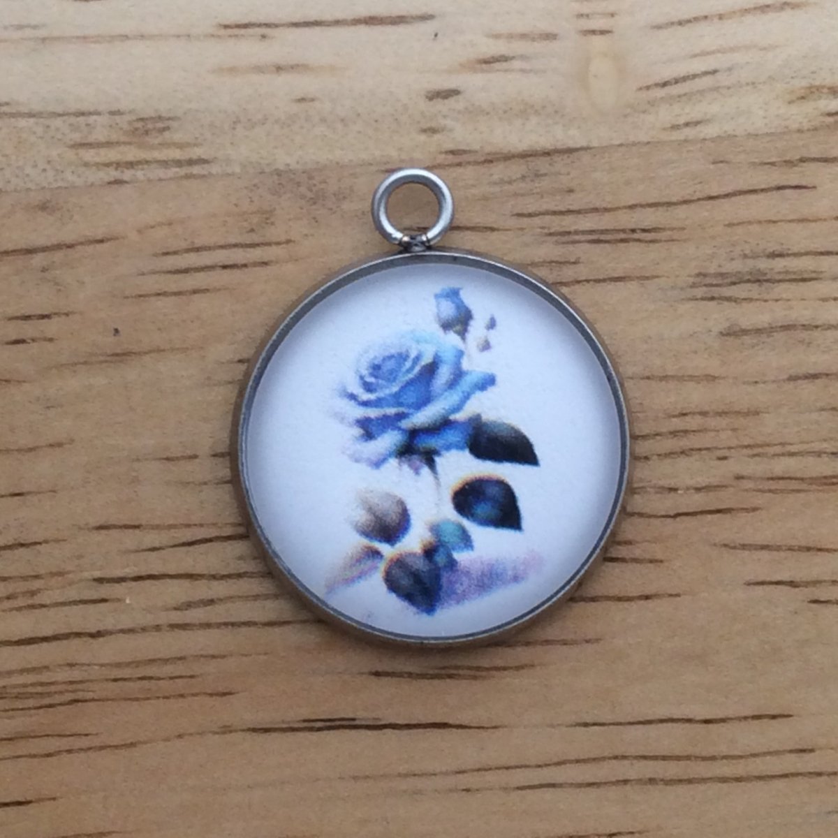 Blue rose glass cabochon charm