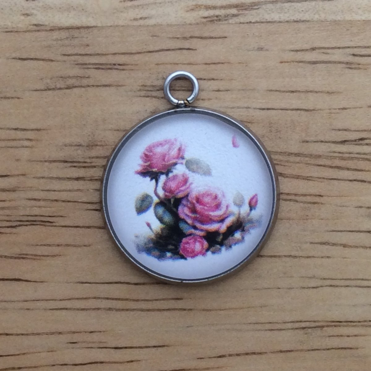 pink roses glass cabochon charm