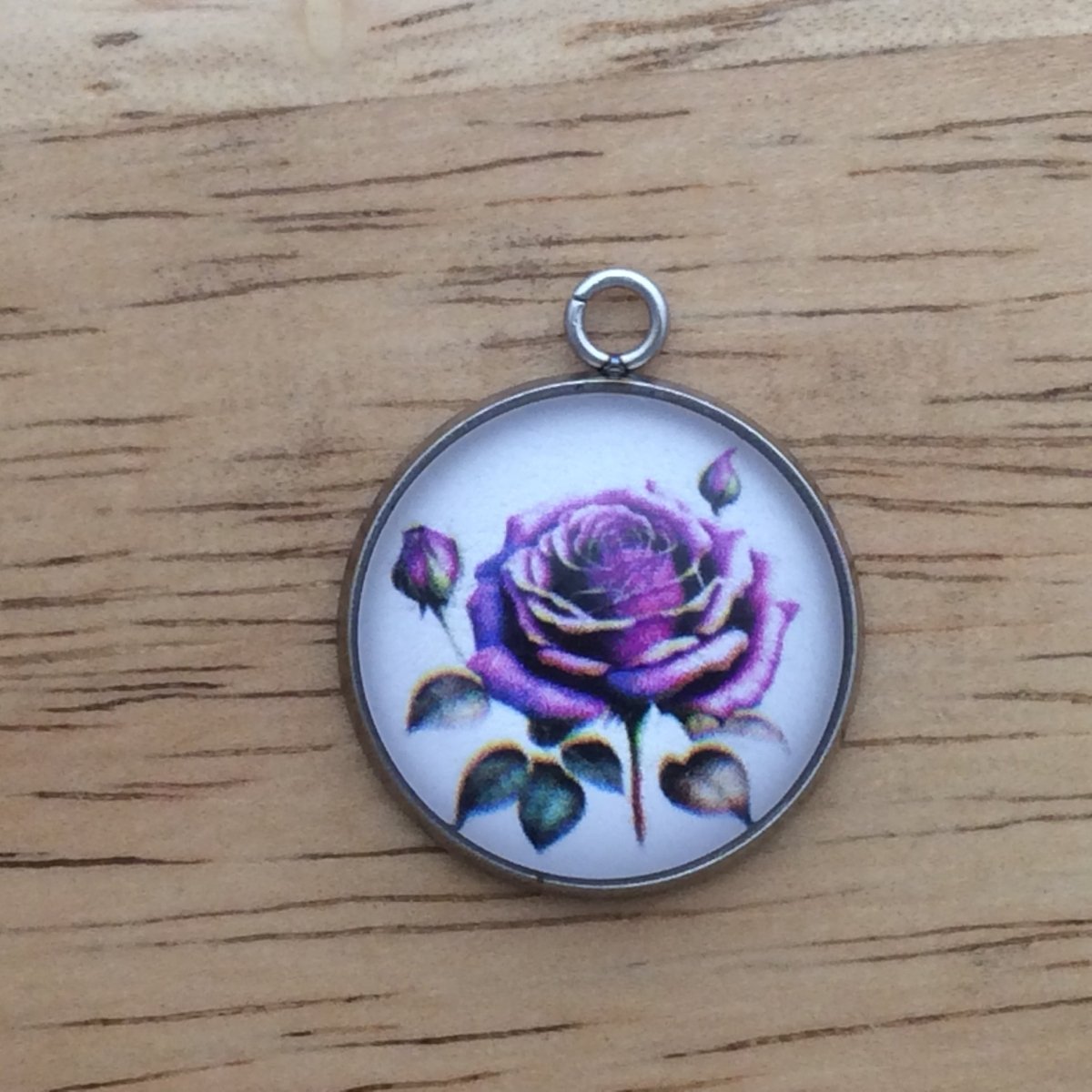 pink rose glass cabochon charm