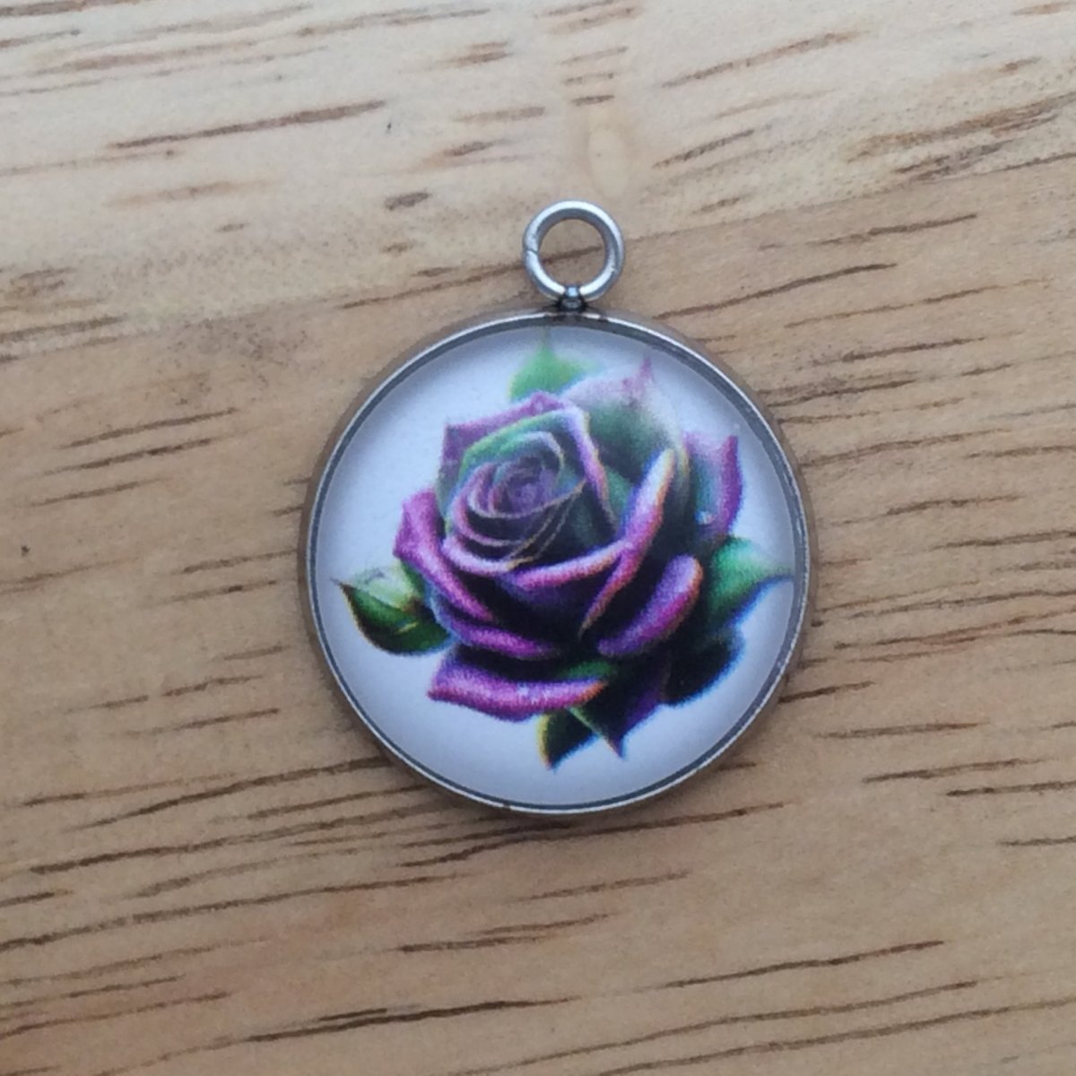 purple rose glass cabochon charm