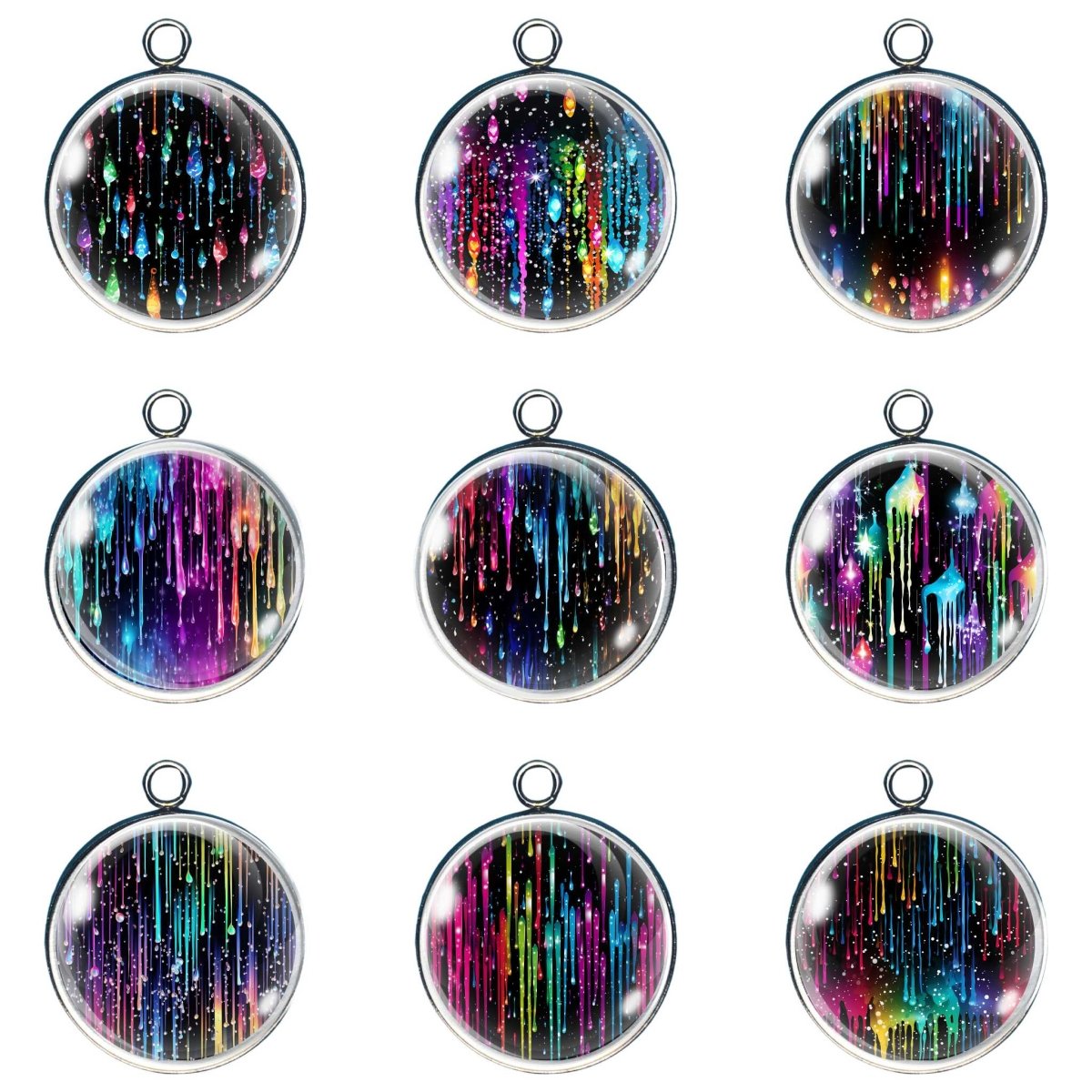 9 Rainbow Tears Glass Cabochon Charms