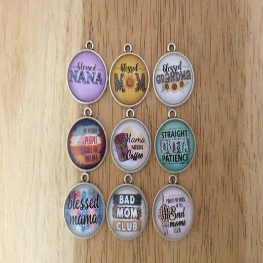 Set of 9 glass cabochon charms for mom