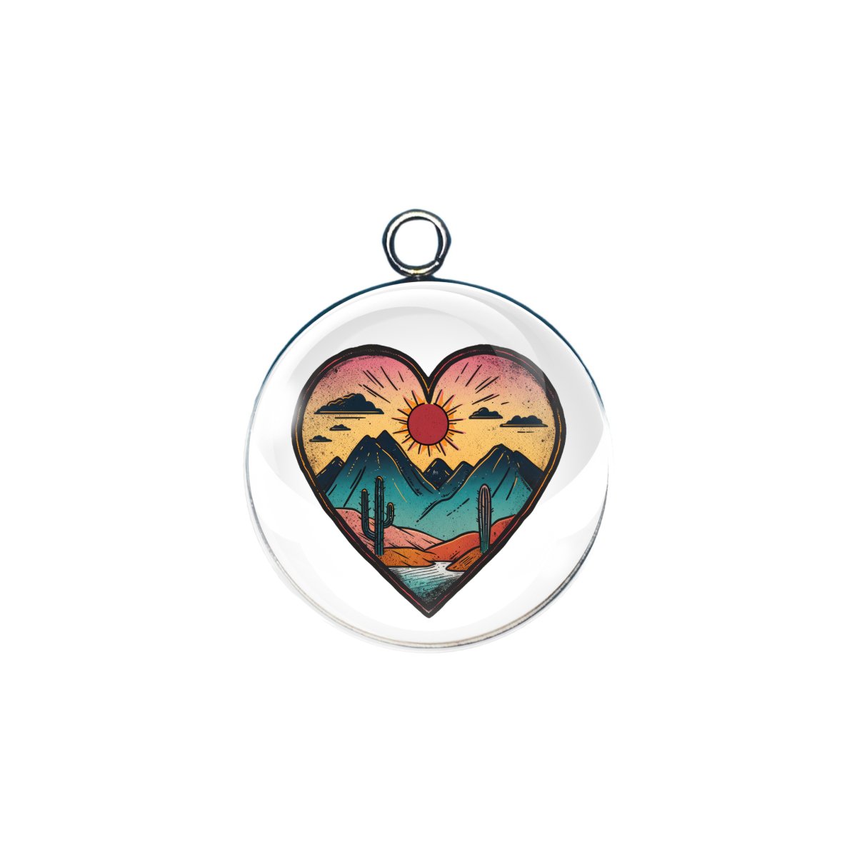 retro sunset heart glass cabochon charm