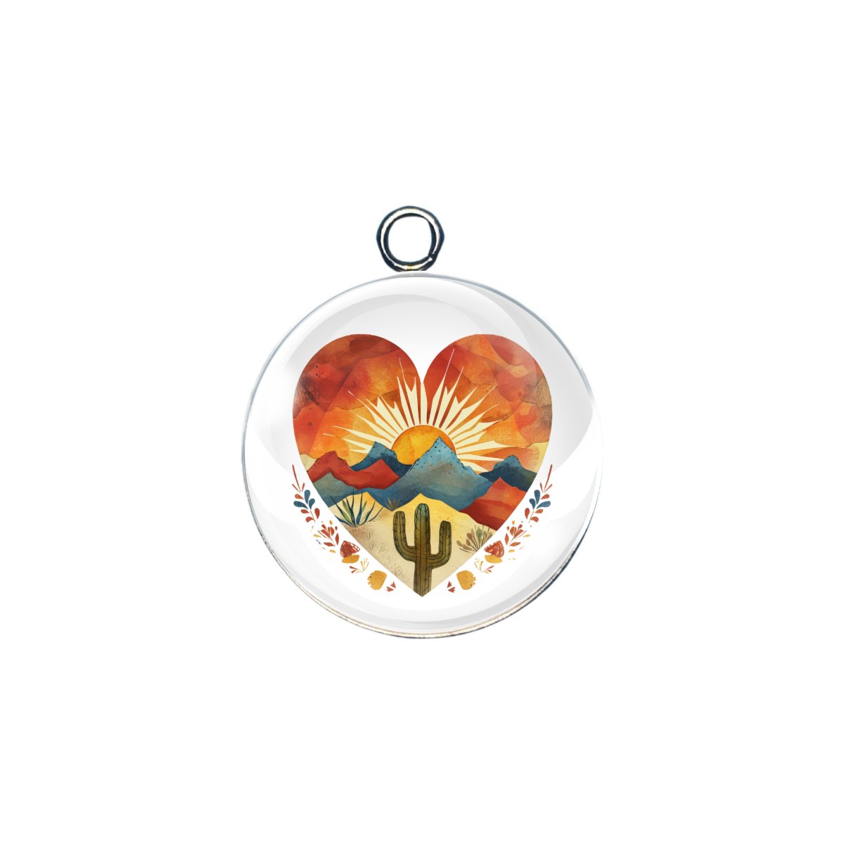 retro sunset heart glass cabochon charm