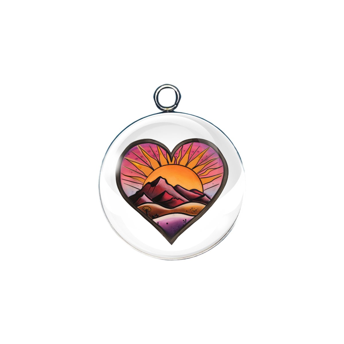 retro sunset heart glass cabochon charm