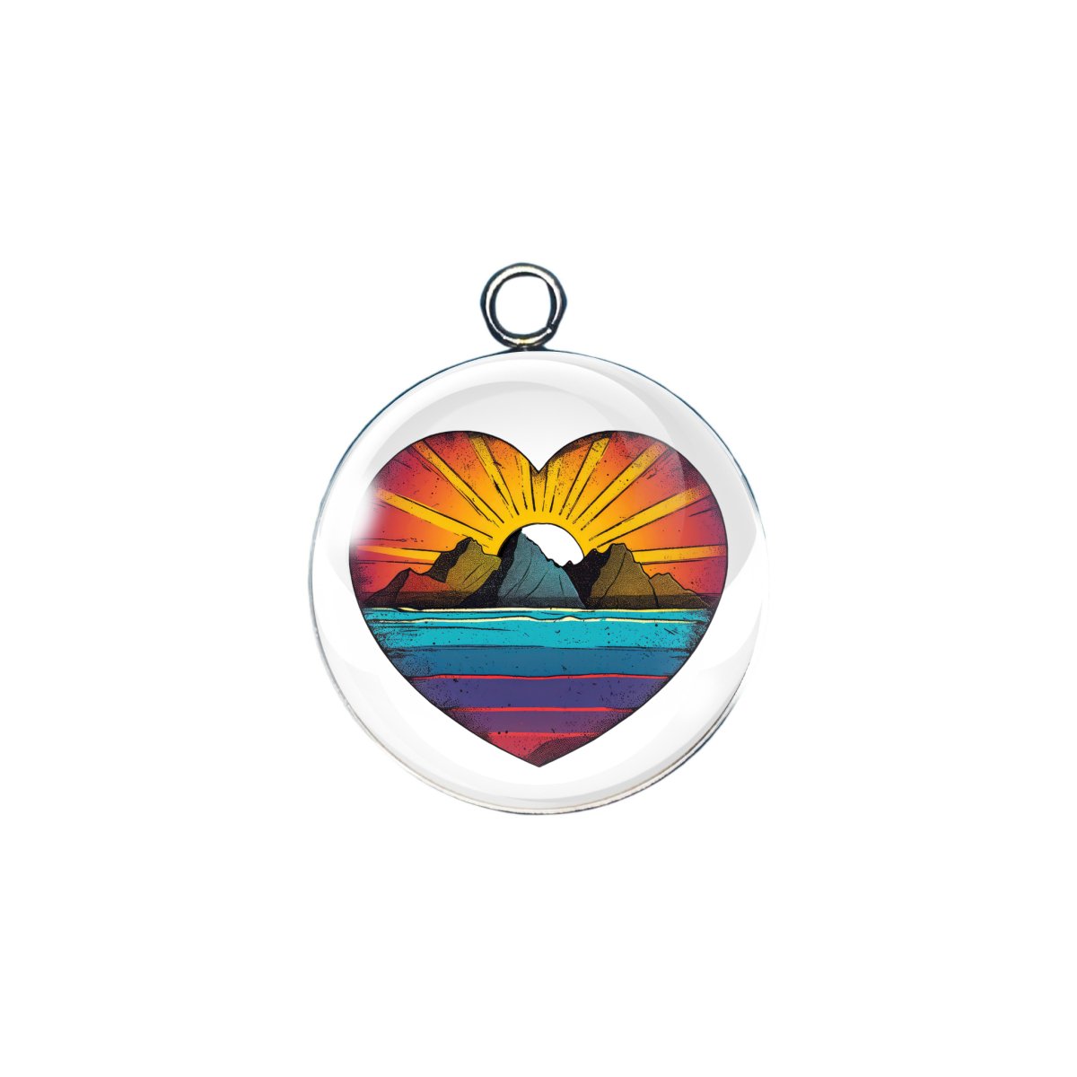 retro sunset heart glass cabochon charm