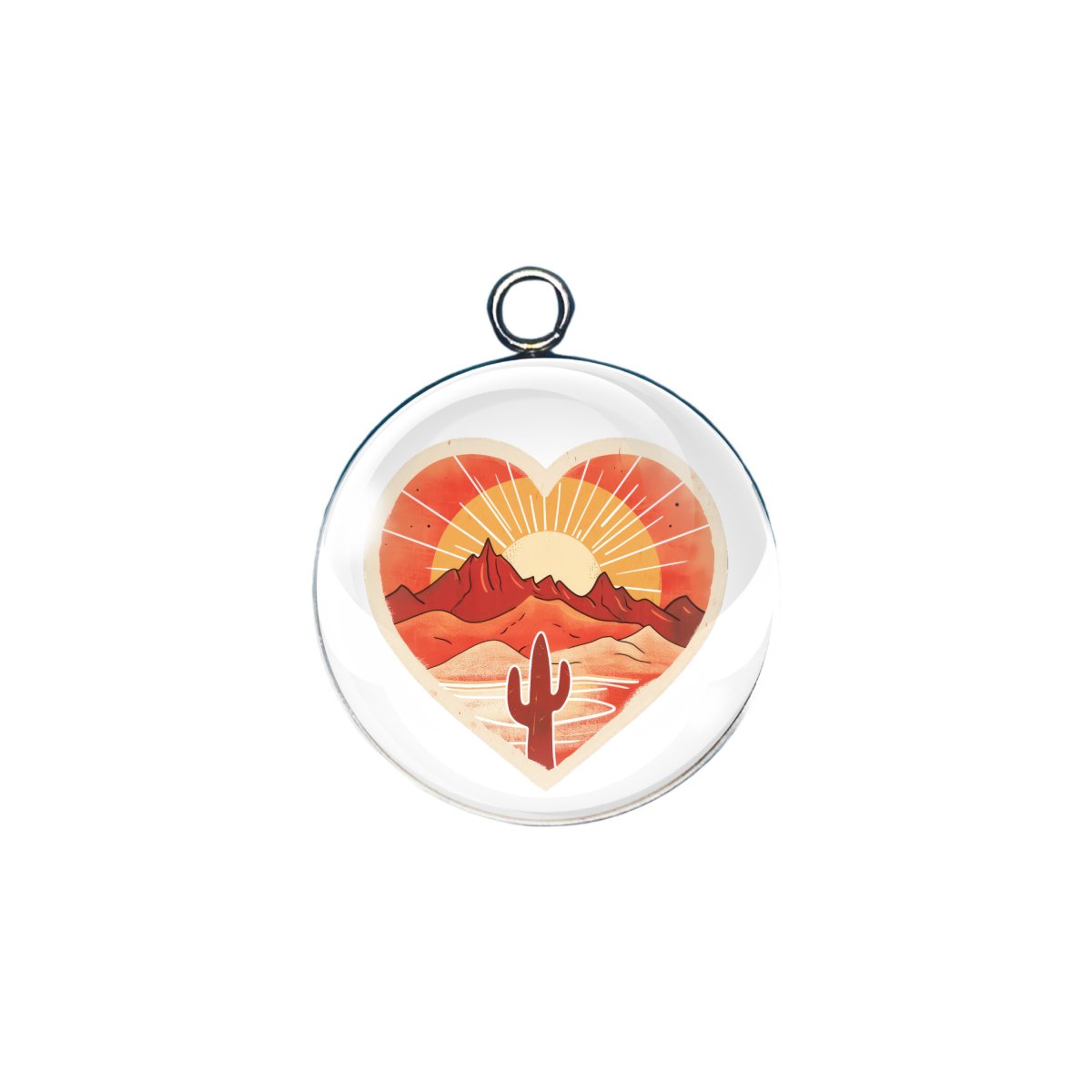 retro sunset heart glass cabochon charm