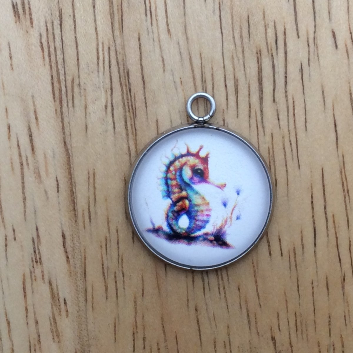 glass cabochon charm with a picture of a seahorse