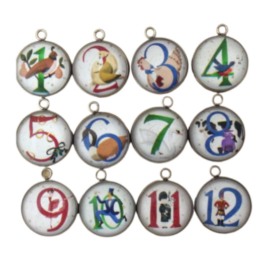 Set of 12 Days Of Christmas Glass Cabochon Charms - ILikeWorms