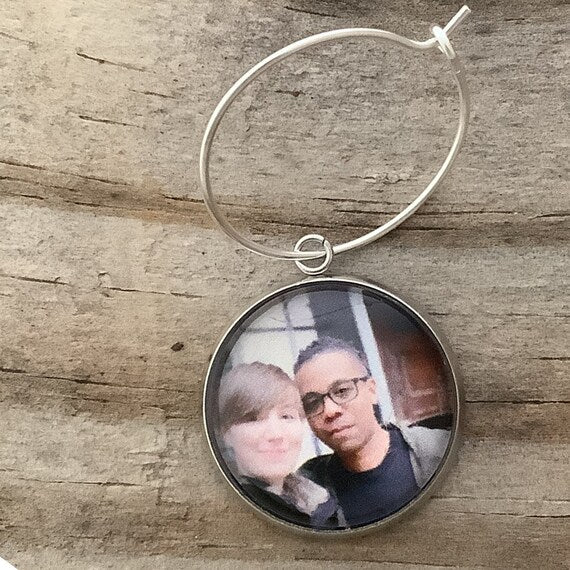 Set of 2 Custom Photo Wine Glass Ring Charms - ILikeWorms