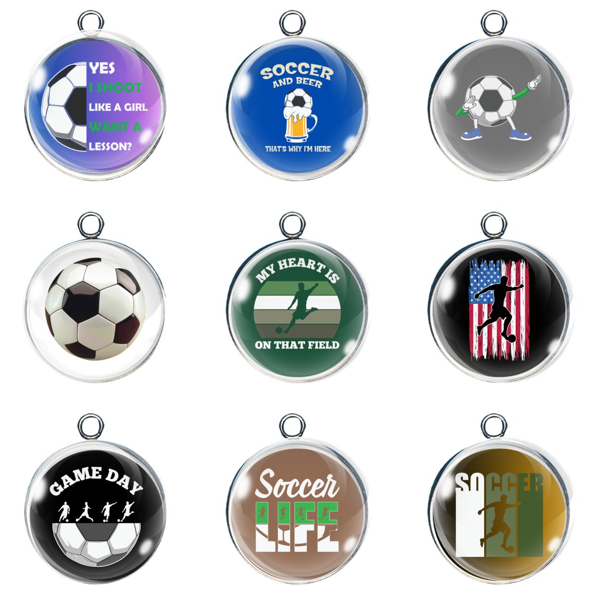 9 Soccer Glass cabochon charms