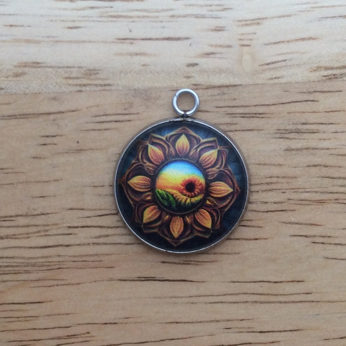 southwestern style sunflower glass cabochon charm