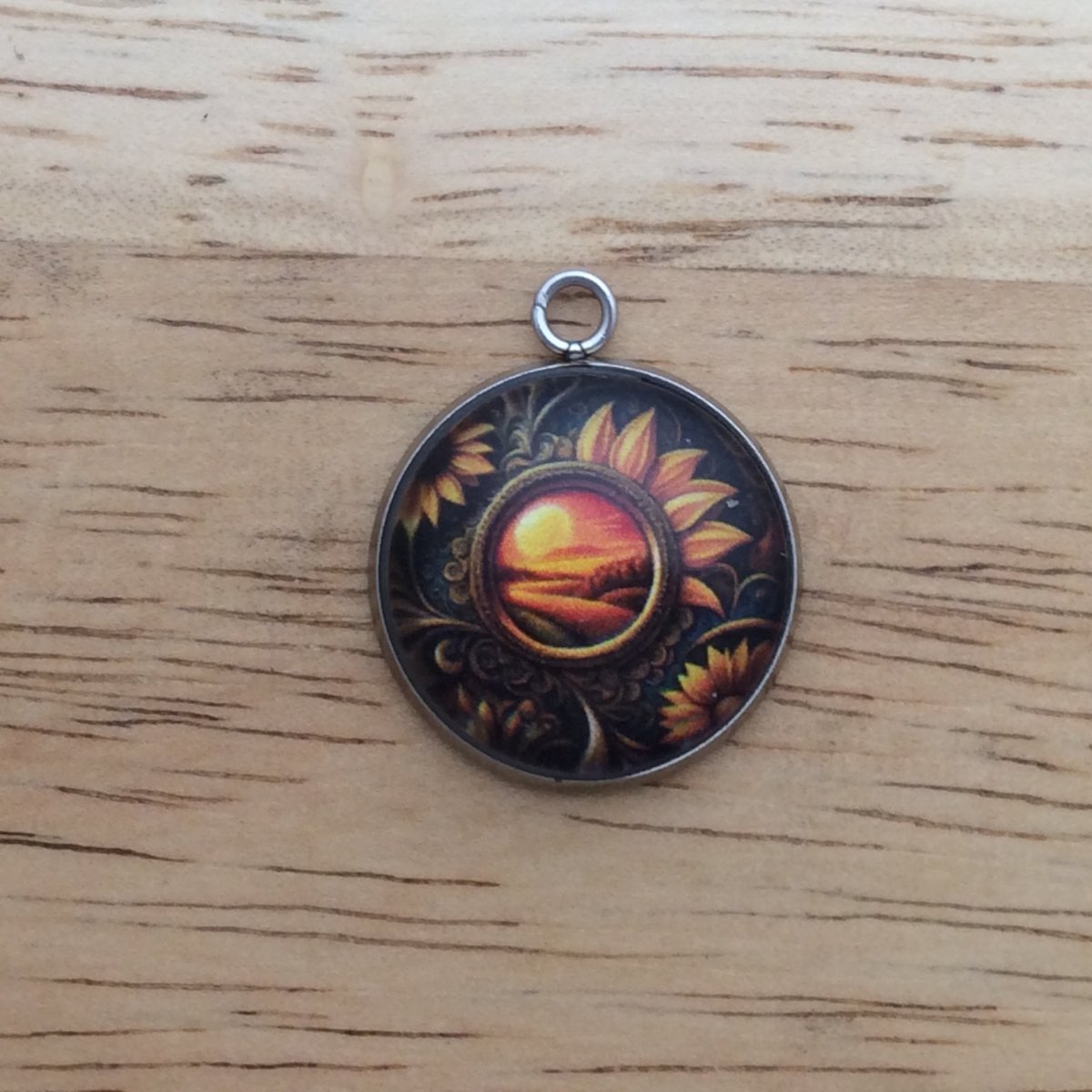 southwestern style sunflower glass cabochon charm