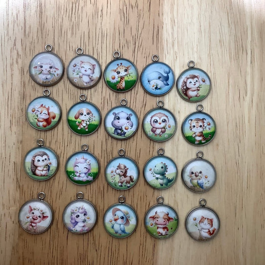 Group of 20 charms depicting cute animals with flowers celebrating spring