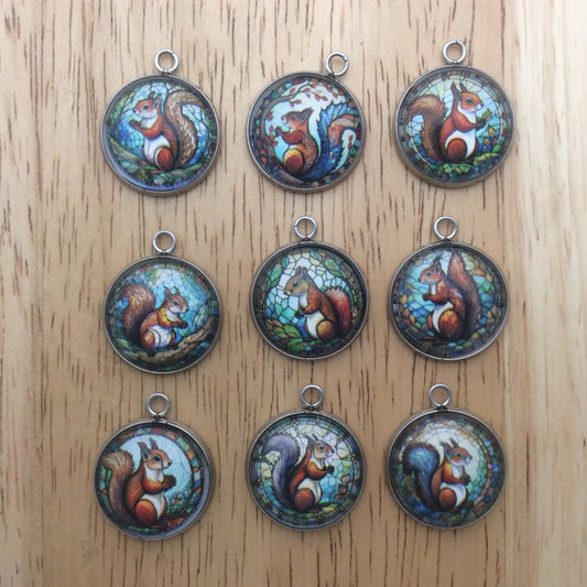 9  squirrel stained glass charms