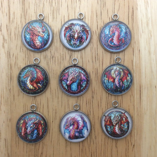 9 dragon glass cabochon charms