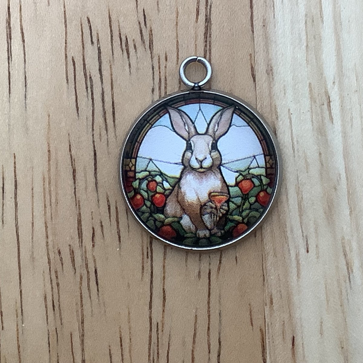 brown and whit bunny with flowers