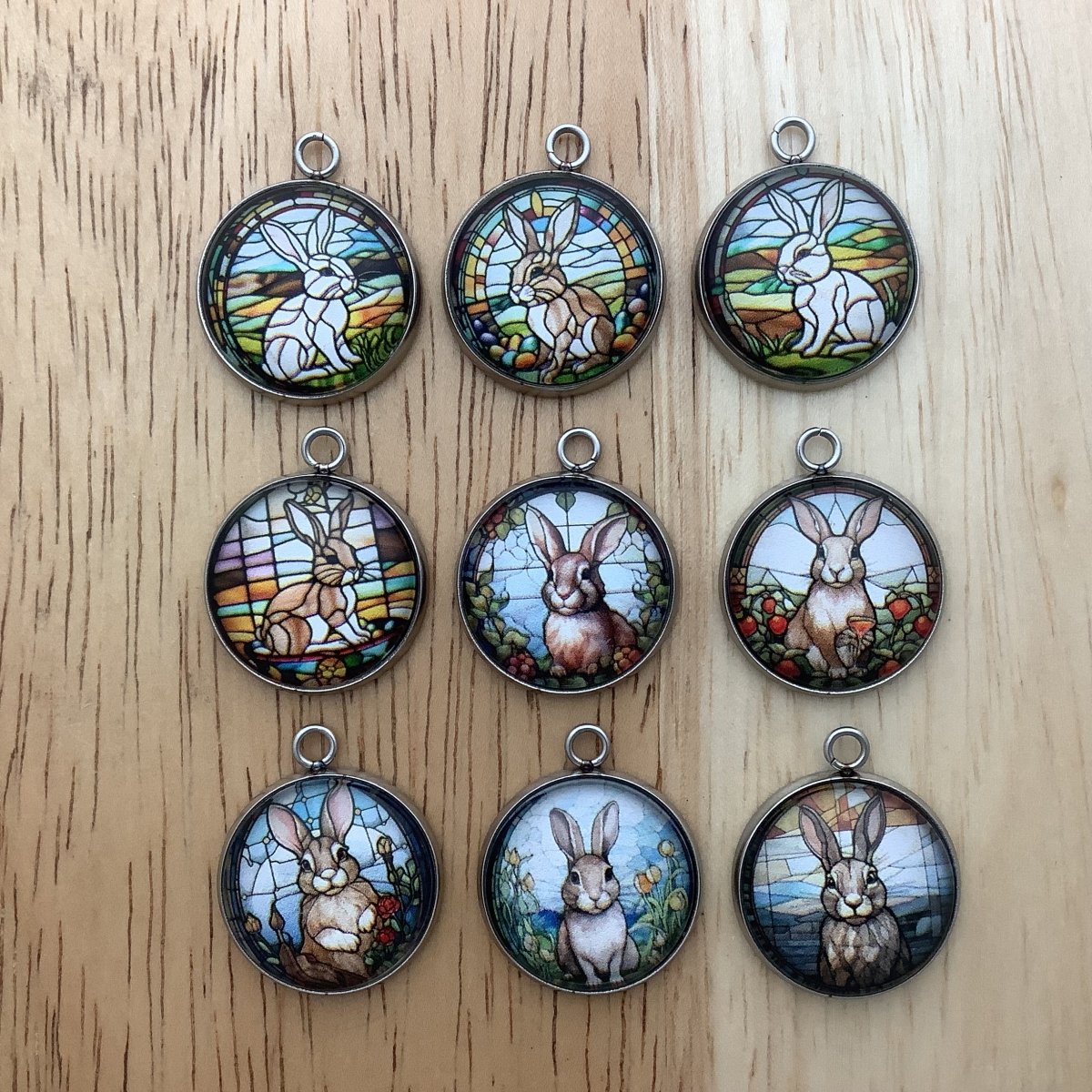 group of 9 stained glass easter bunny charms