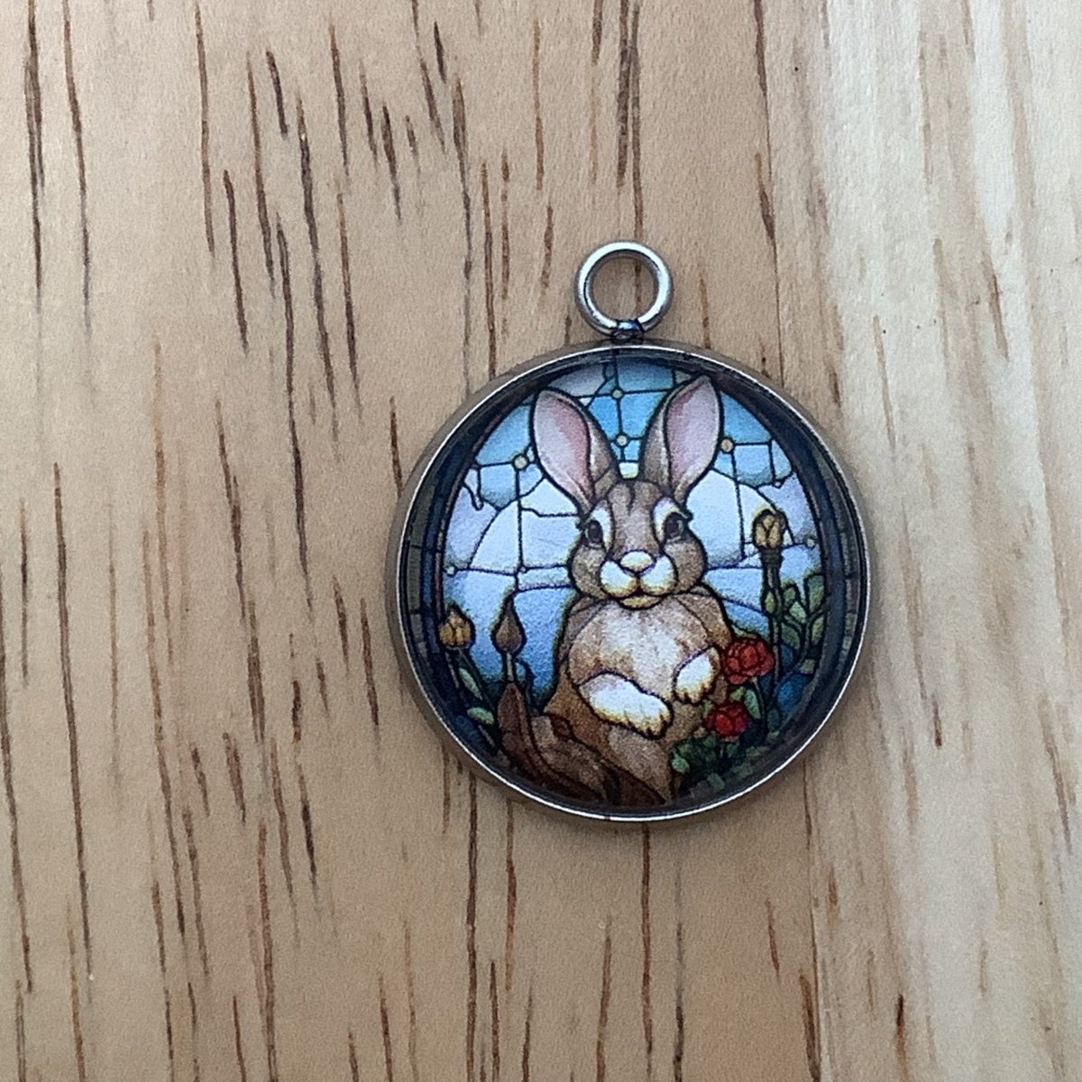 brown and whit bunny with flowers