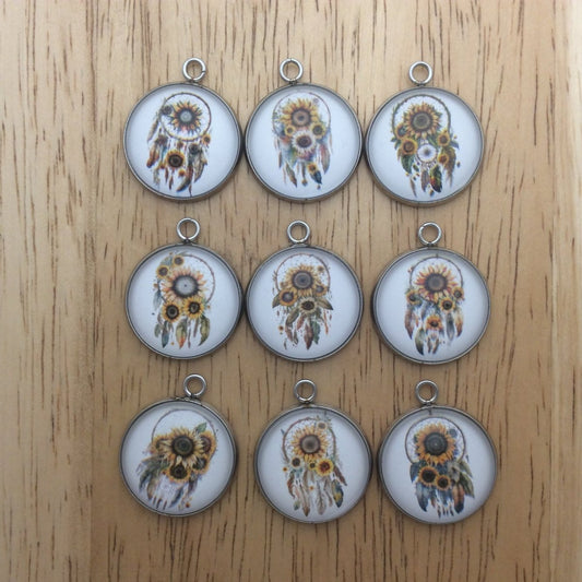 9  sunflower dreamcatcher glass cabochon charms