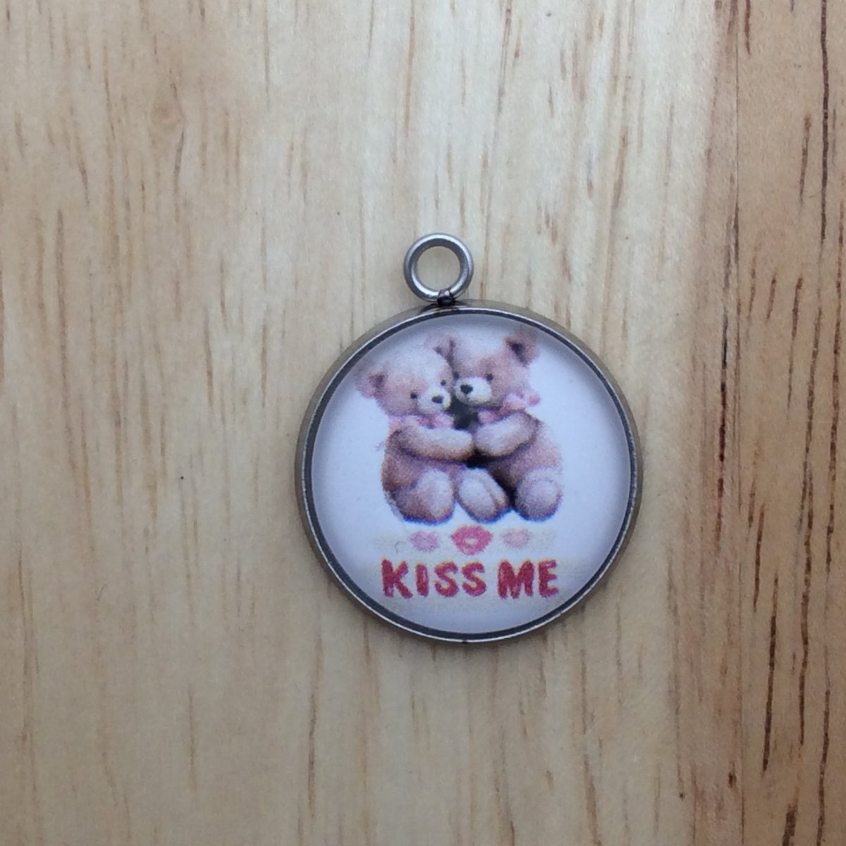 Teddy Bear Valentine Glass Cabochon Charms - I Like Worms