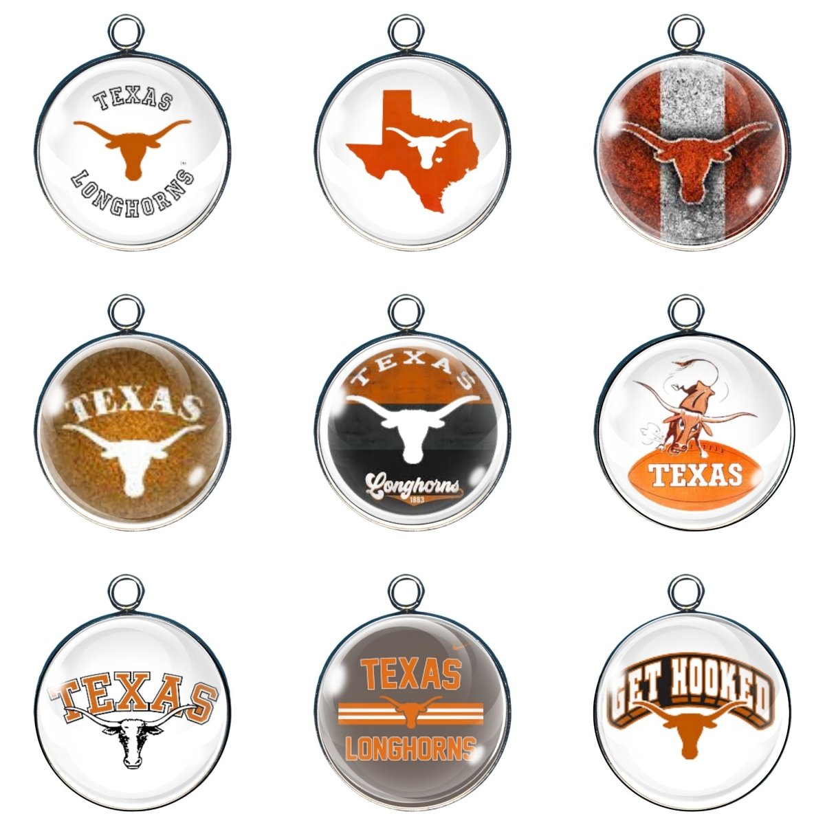 9 Texas Longhorns glass cabochon charms