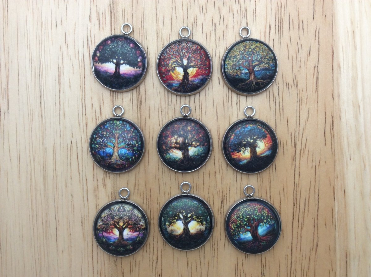 9 tree of life glass cabochon charms