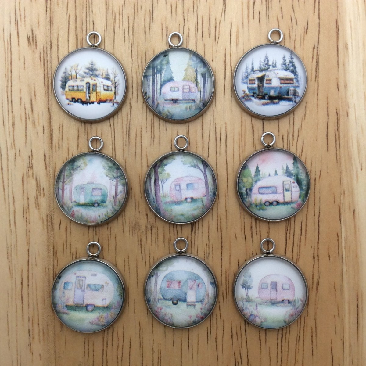9 vintage camper glass cabochon charms