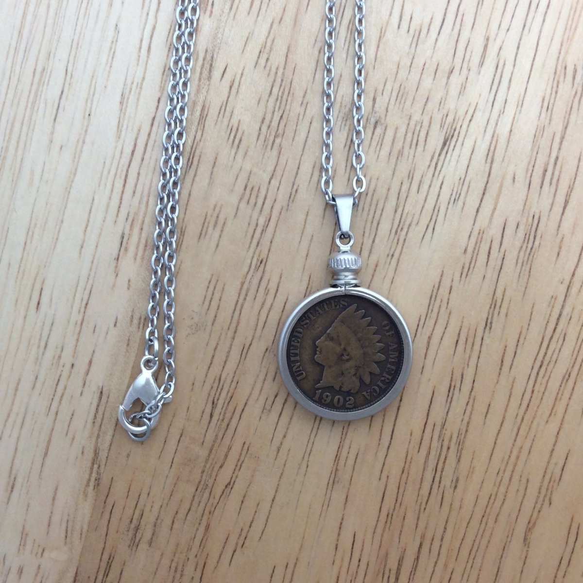 necklace with previously circulated 1902 Indianhead penny pendant