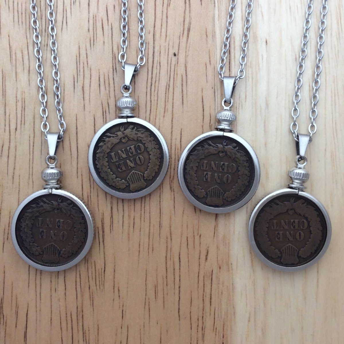 4 necklaces with previously circulated Indianhead penny pendants