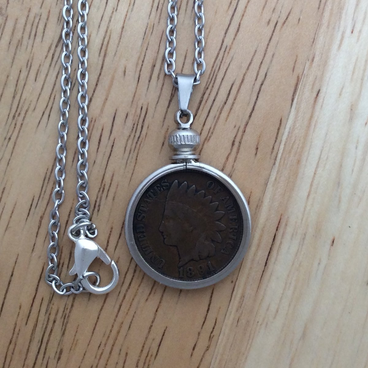 necklace with previously circulated 1891 Indianhead penny pendant