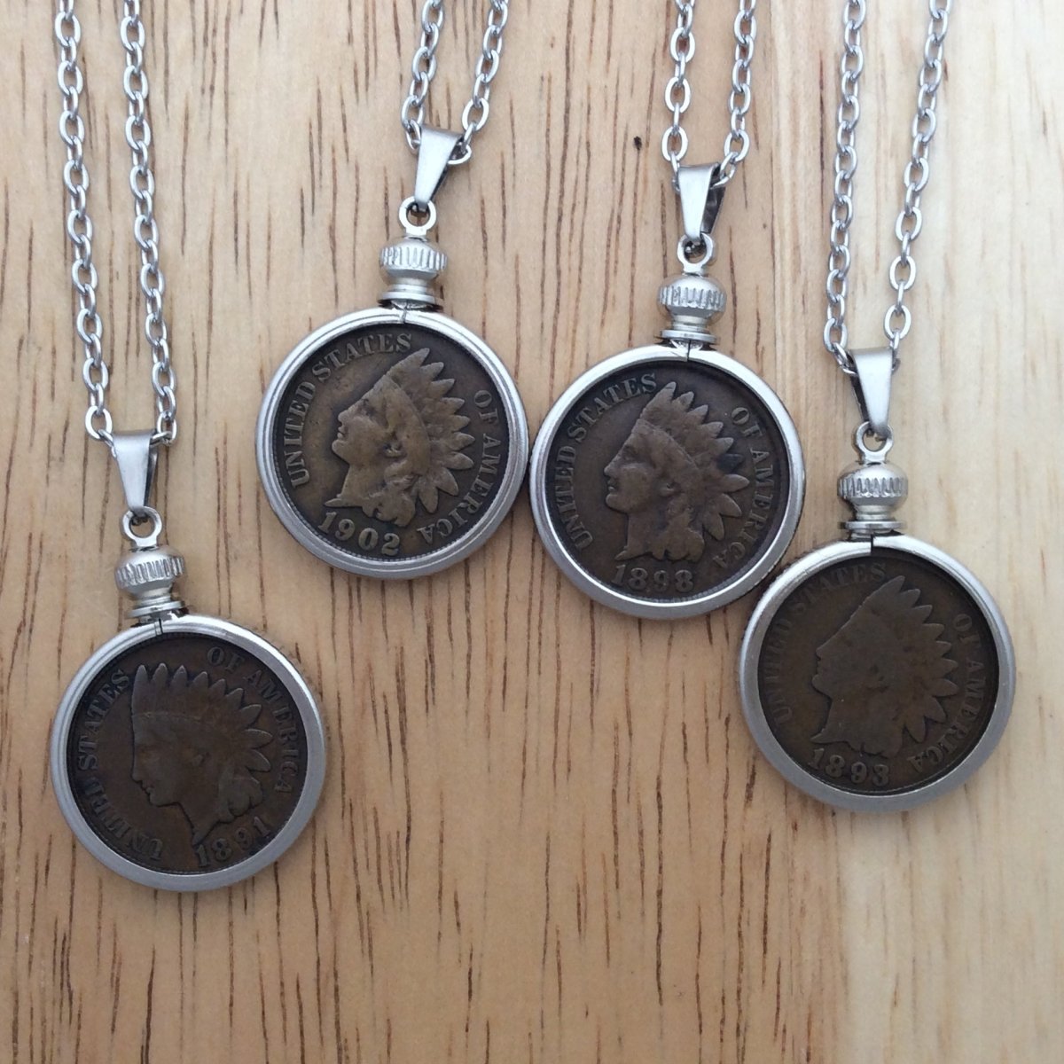 4 necklaces with previously circulated Indianhead penny pendants