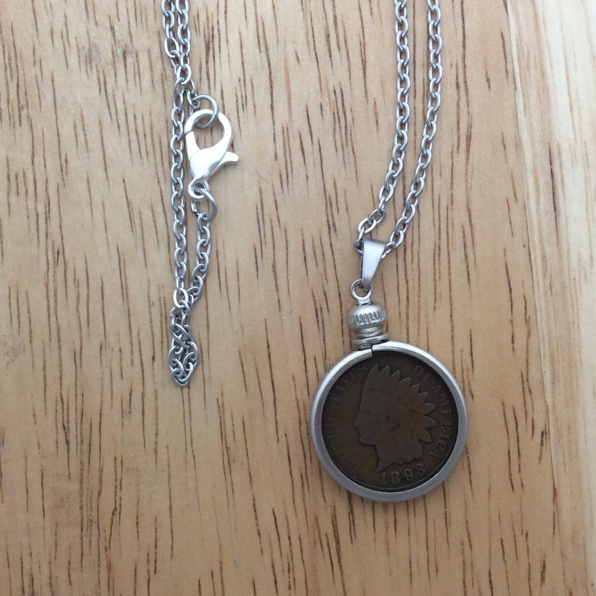 necklace with previously circulated 1893 Indianhead penny pendant