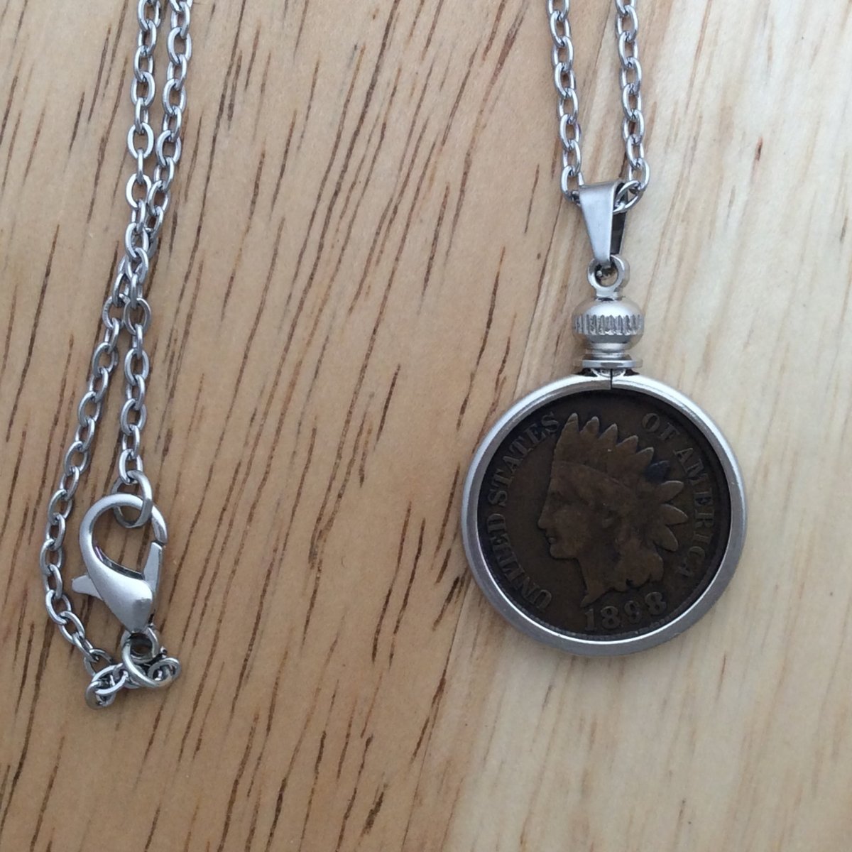necklace with previously circulated 1898 Indianhead penny pendant